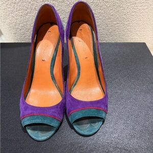 Via Spiga Purple and Teal Peep Toe Heels